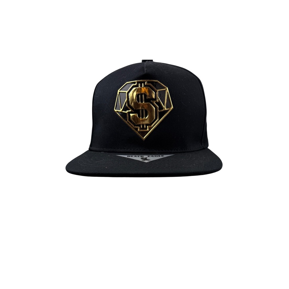 Black Eagle Mens Snapback Hat Gold Dollar Sign Diamond Logo Black Streetwear Cap